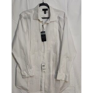 Alfani Mens White Slim Pleated Front Dress Shirt Convertible Cuffs Size L